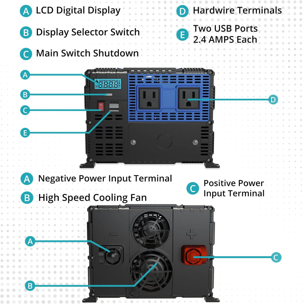 4000 Watts 12V to 110V Modified Sine Wave Power Inverter N342597