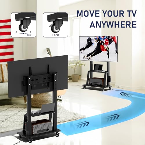 Black Rolling TV Stand with Power Outlet, Height Adjustable for 32-75 inch TV P40381