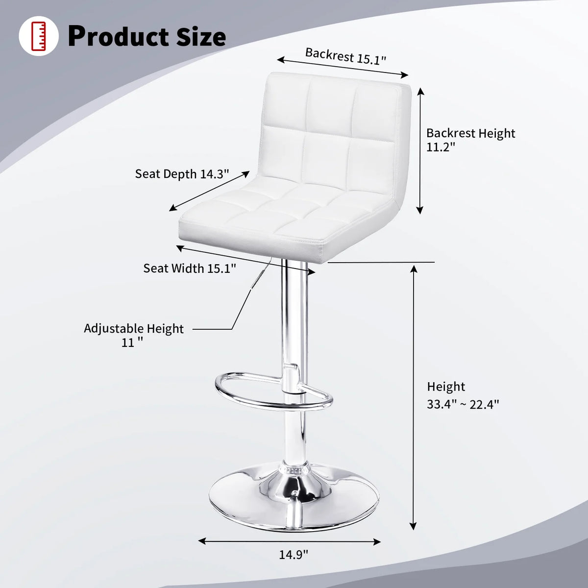 White PU Leather Height Adjustable Swivel Bar Stools Set of 2 L434