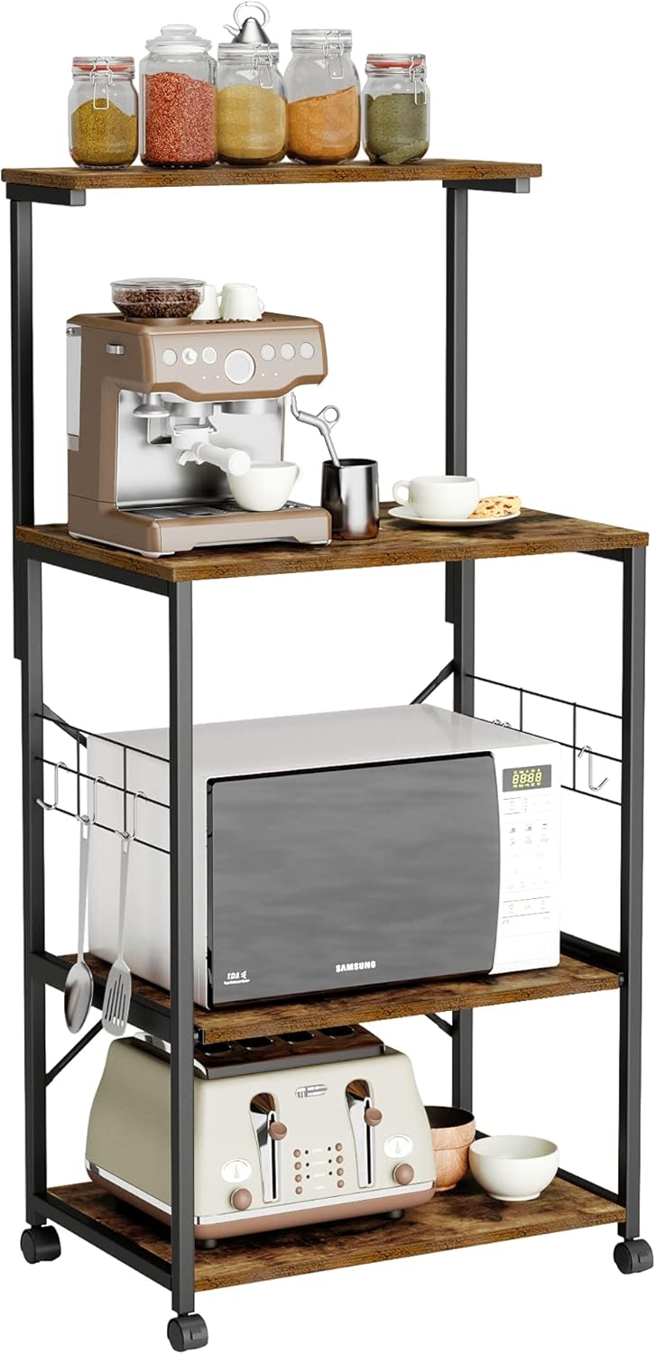 4 Tier Kitchen Utility Storage Shelf Cart on Wheels with Side Hooks (Gray) N84670