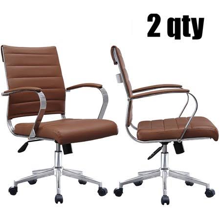 Brown PU Leather Swivel Tilt Adjustable Chair W215437