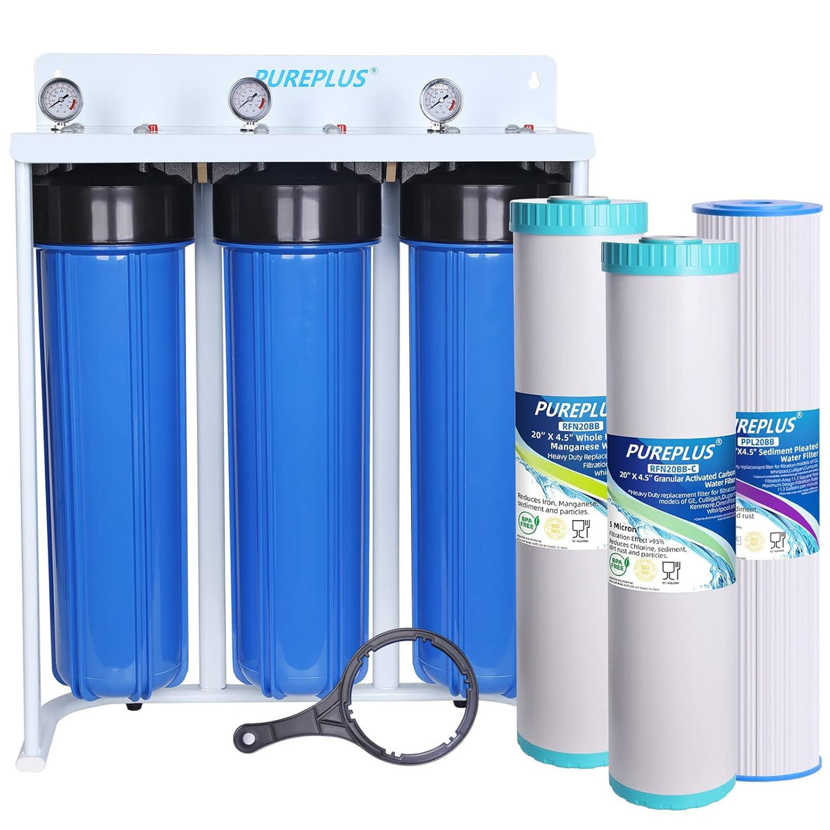 3 Stage 20 Whole House Water Filtration System with Pressure Gauges L51004