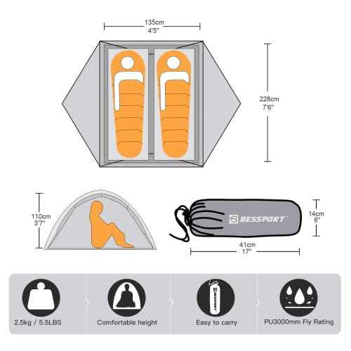 Lightweight Backpacking Tent for 2-3 Person, Waterproof Windproof Double Layer J3660