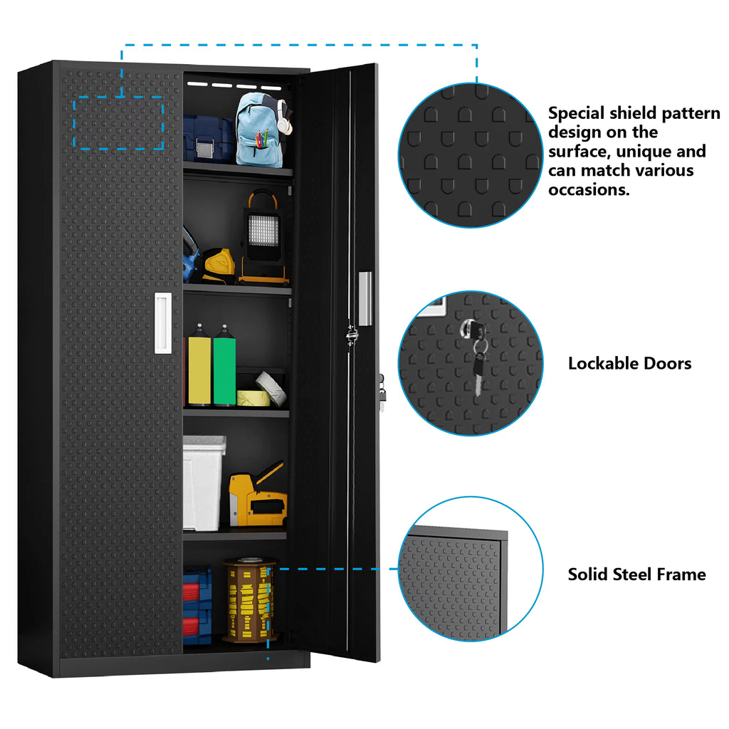 Tall Metal Storage Garage Cabinets with Locking Doors and 4 Adjustable Shelves S357741