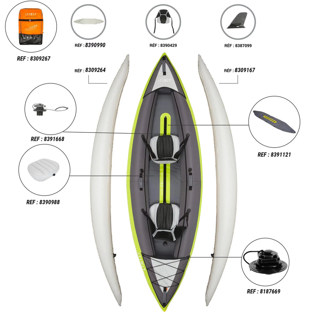 Inflatable Recreational Sit on Kayak with Pump, 1 or 2 Person, Green I42811