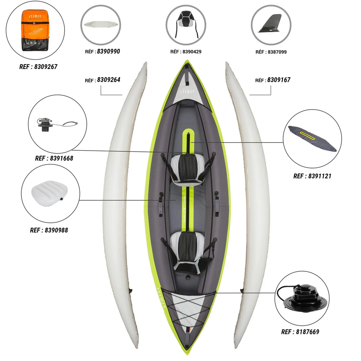 Inflatable Recreational Sit on Kayak with Pump, 1 or 2 Person, Green I42811