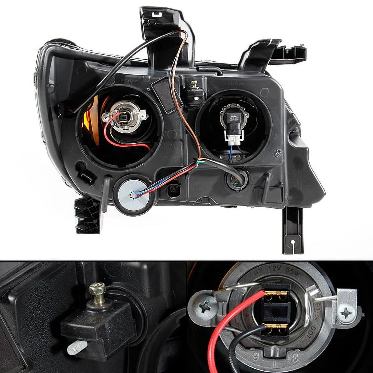 Black Smoke LED DRL Dual Square Projector Headlights Set T89020