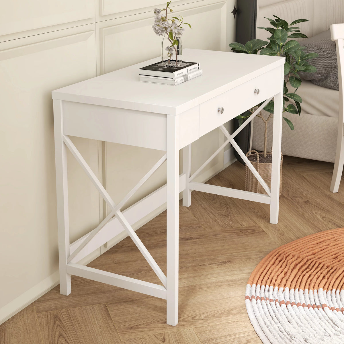 White Work Study Desk with Storage Drawer D77297