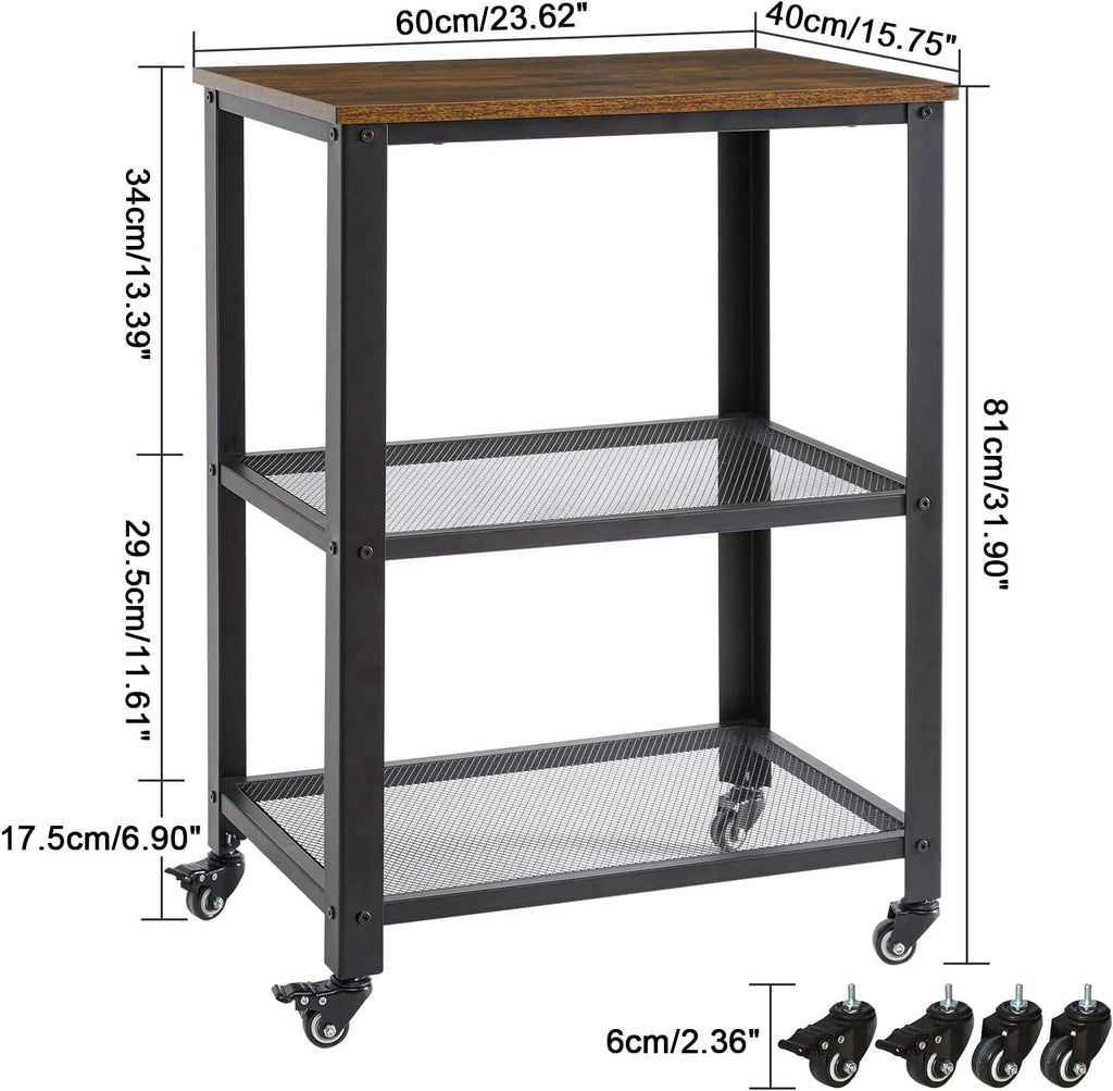 Vintage 3-Tier Kitchen Bar Cart on Wheels J299793