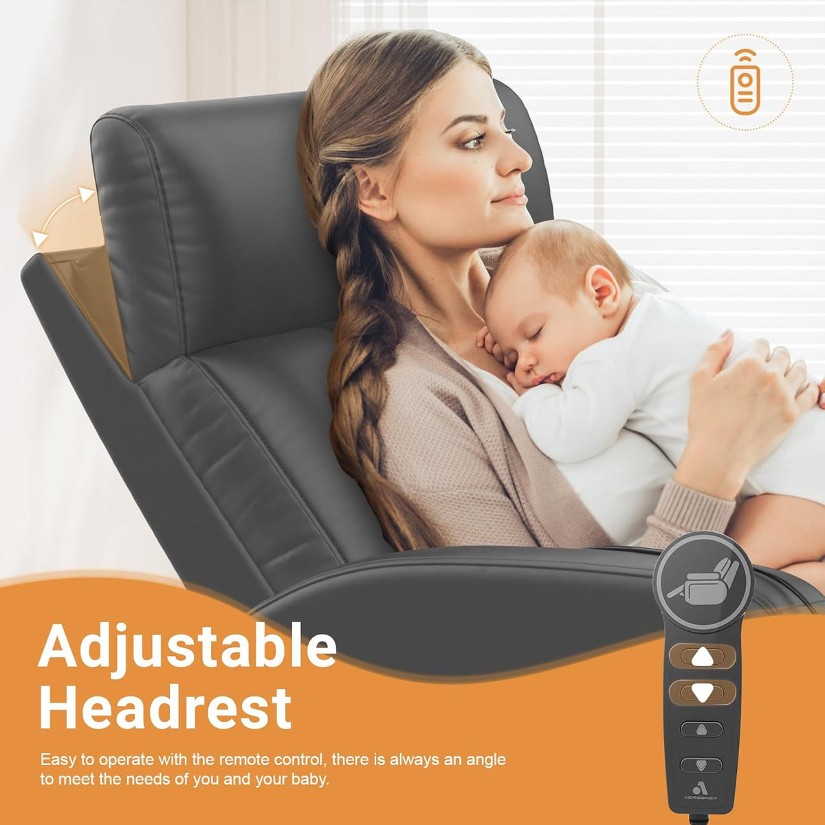 Grey PU Leather Power Recliner Swivel Glider Chair with USB & Type C Ports D2653