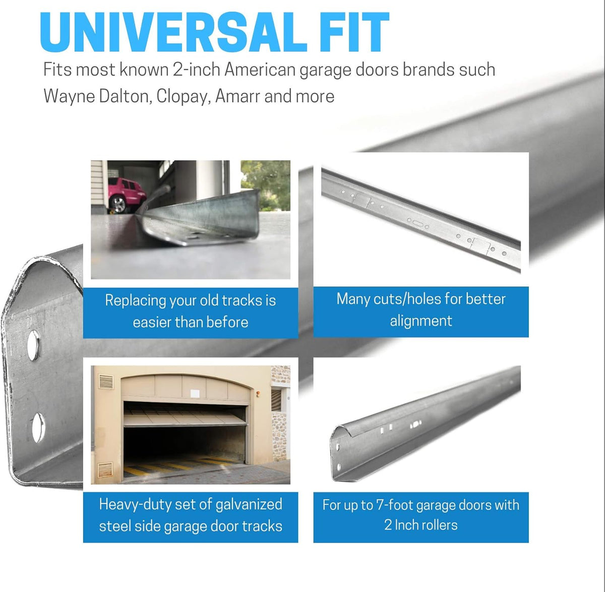 Set of Left and Right Galvanized Steel Garage Door Vertical Track for 7 Foot Tall J15367