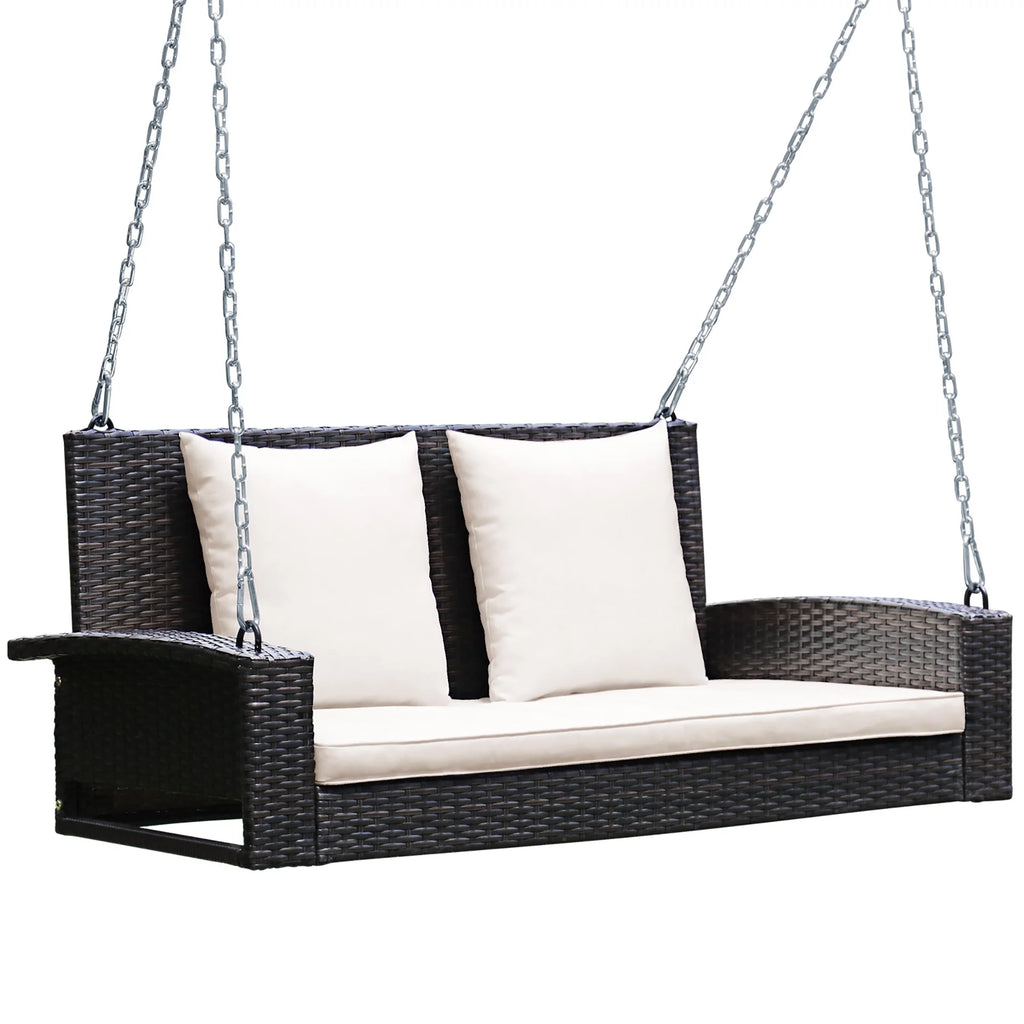 2-Person Rattan Hanging Porch Swing Bench J9691