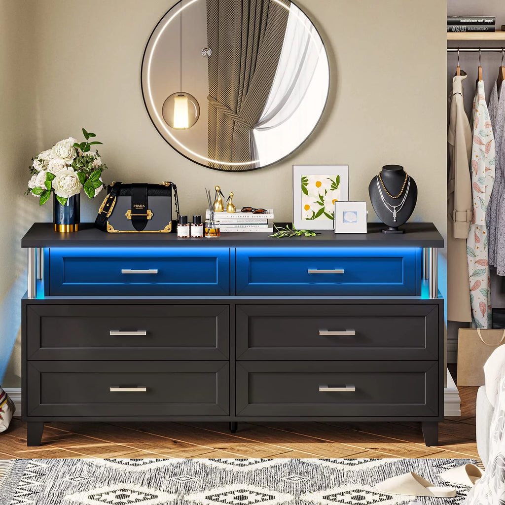 White 8 Drawer Dresser with LED Light A257