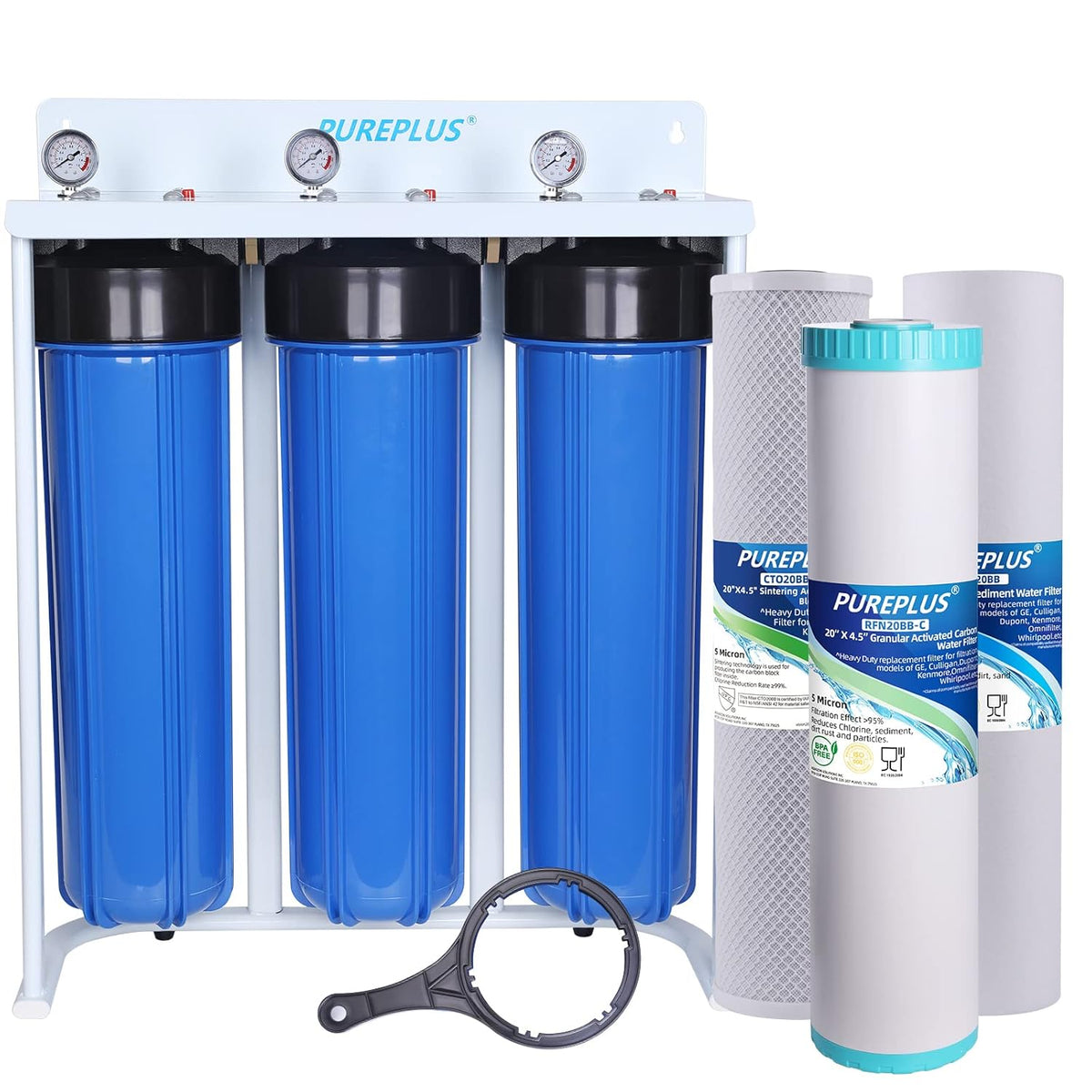 3 Stage 20 Whole House Water Filtration System with Pressure Gauges L51004