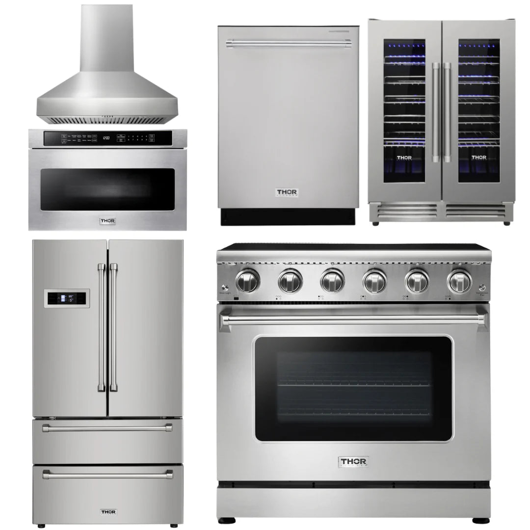 36 Electric Range, Range Hood, Microwave, Refrigerator, Dishwasher, Wine Cooler O749795