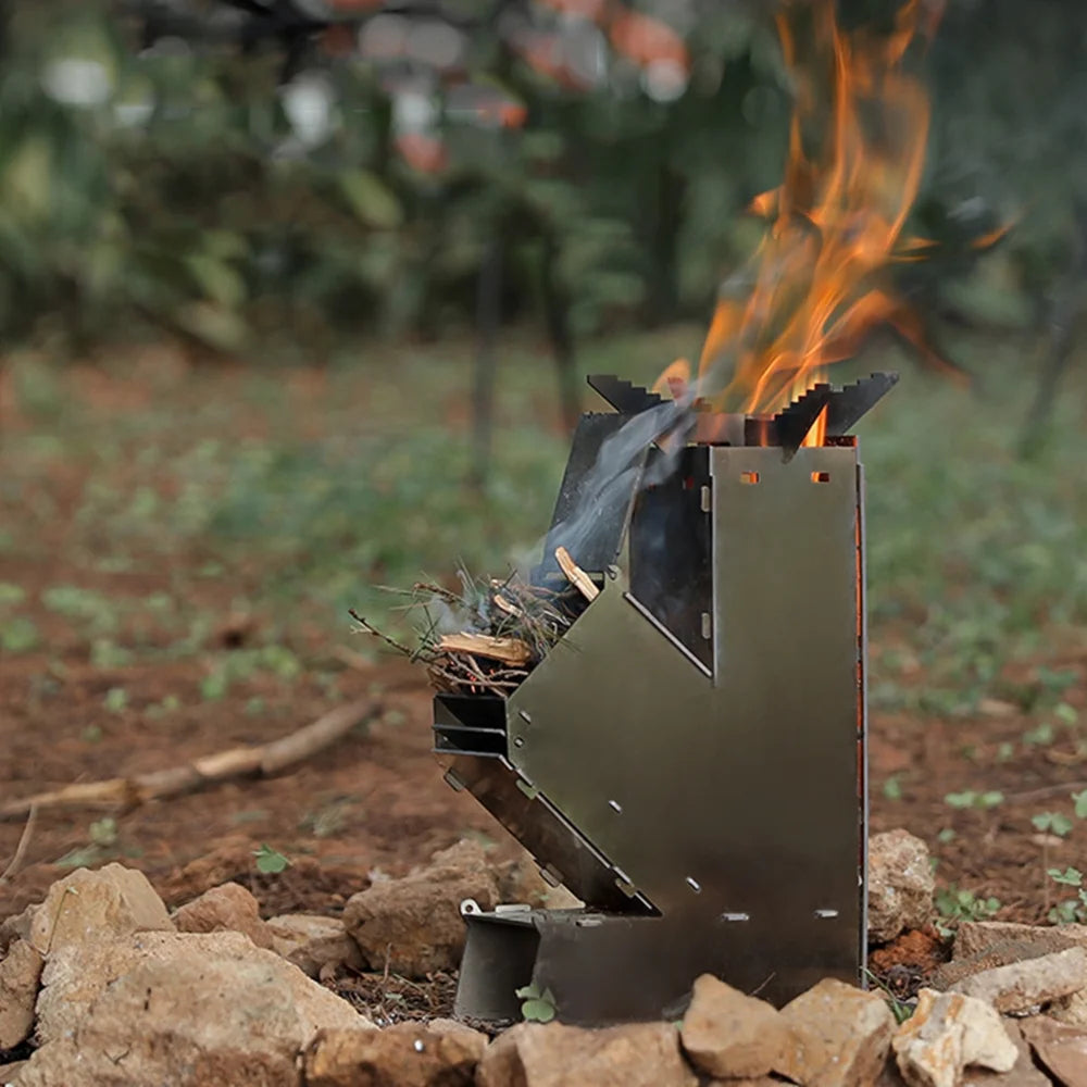 Outdoor Collapsible Wood Burning Detachable Portable Stainless Steel Rocket Camp Tent Z176558
