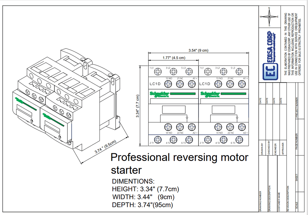 Reversing Starter 230V 9Amp 50/60Hz 3HP Coil 120VAC Y779233