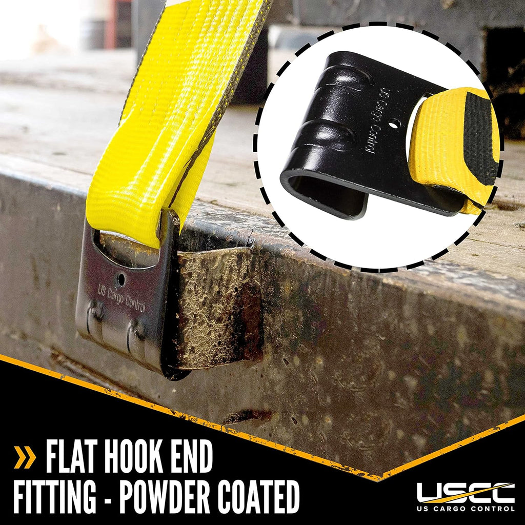 4 Inch x 20 Foot Yellow Ratchet Strap with Flat Hooks 2 Pack W88173