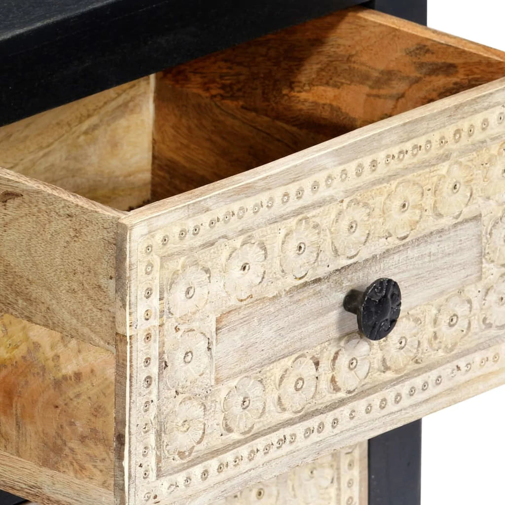 Hand Carved Gray Solid Mango Wood Bedside Cabinet I357022