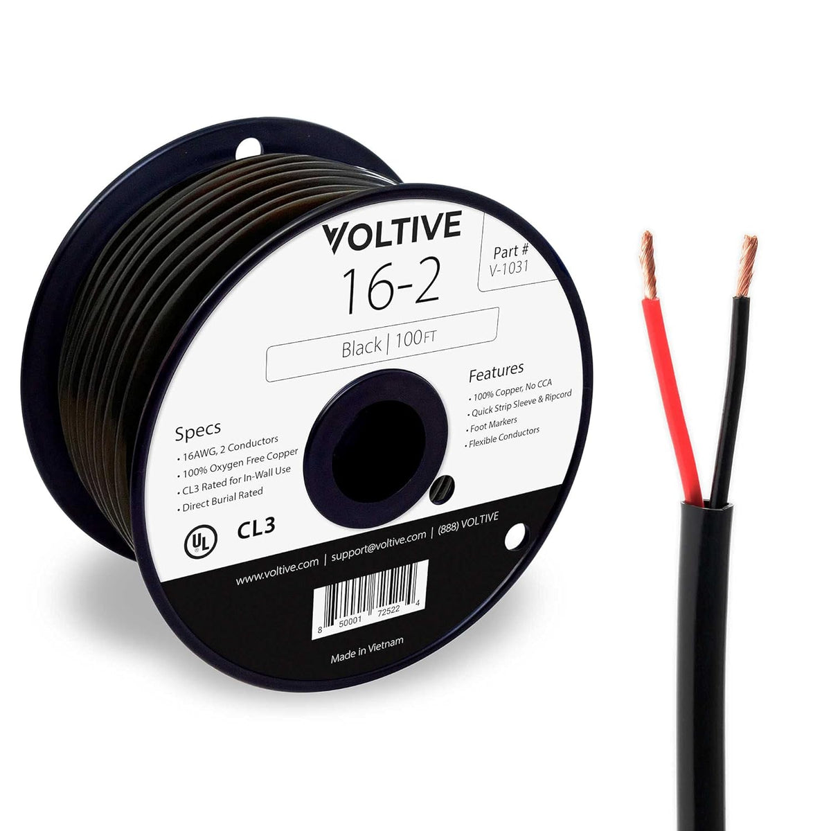 16 AWG 2 Conductor Oxygen-Free Copper Speaker Wire, 250 Foot Bulk Cable Pull Box, Black T193
