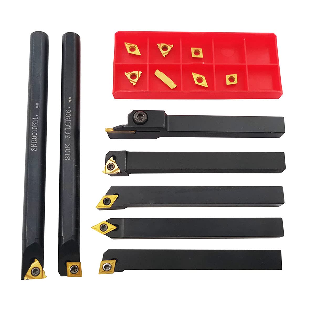 21 Pcs 10mm Shank Carbide Lathe Turning Insert Tool Holder Bit Set L809