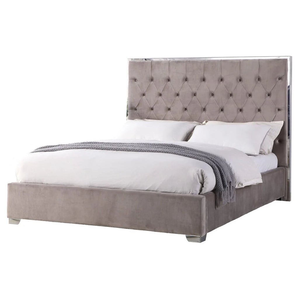 Dark Grey Velvet Platform Bed H1666
