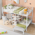White Full Over Twin Metal Bunk Bed with Desk and Ladder C820396