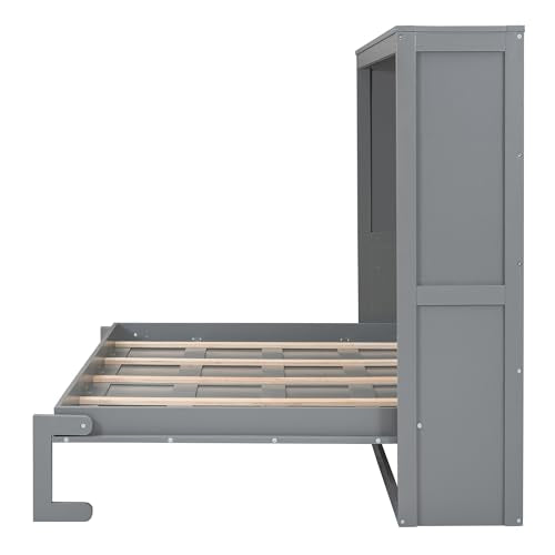 Gray Queen Solid Wood Murphy Cabinet Bed Z3508