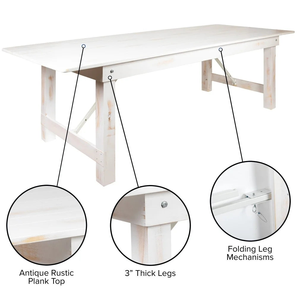 Antique Rustic White Solid Pine Folding Farm Table Z993243