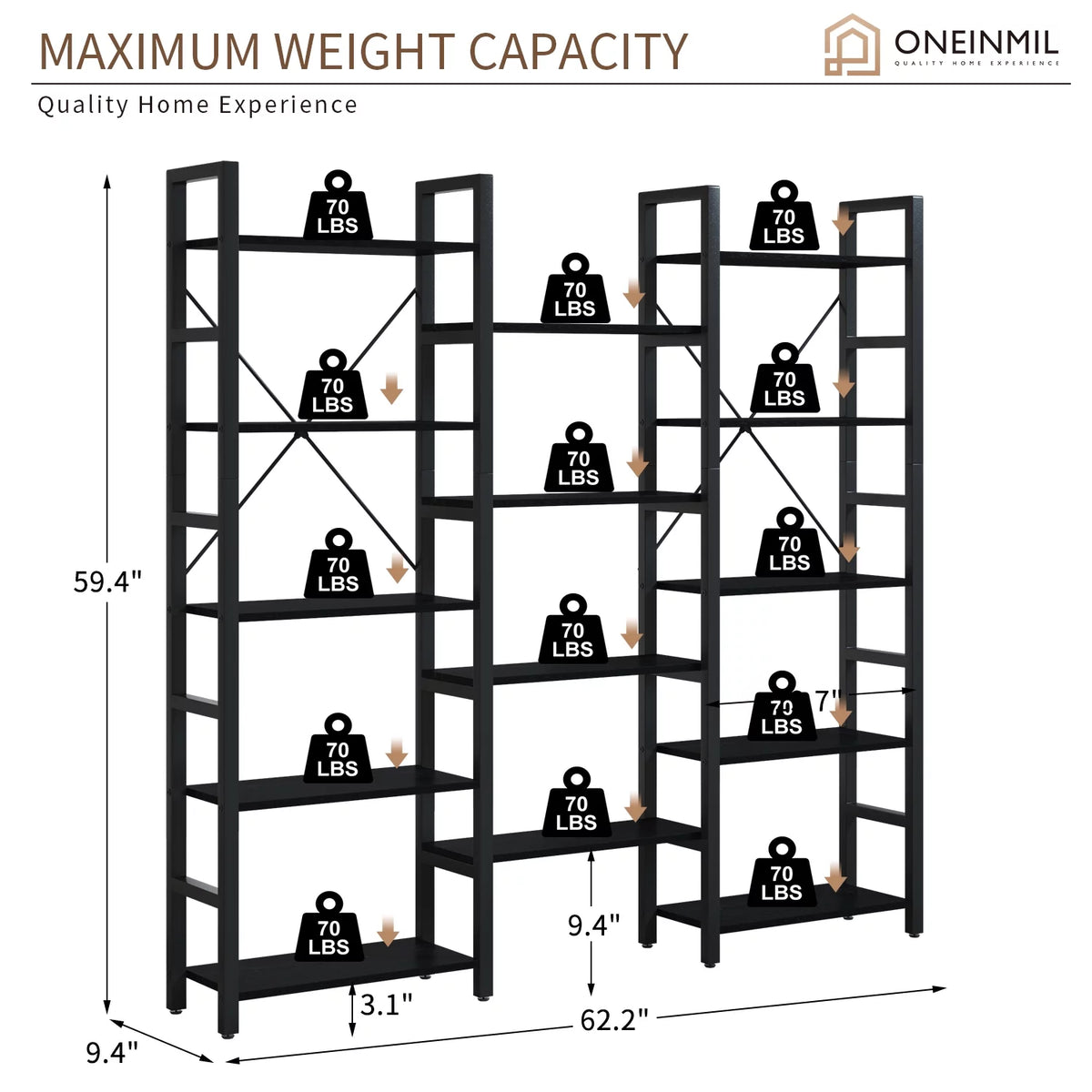 5 Tier 59" Tall Bookshelf Y366480