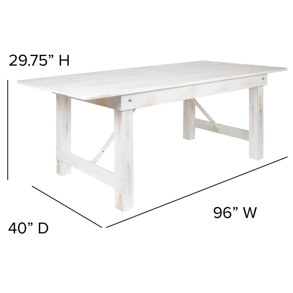 Antique Rustic White Solid Pine Folding Farm Table Z993243