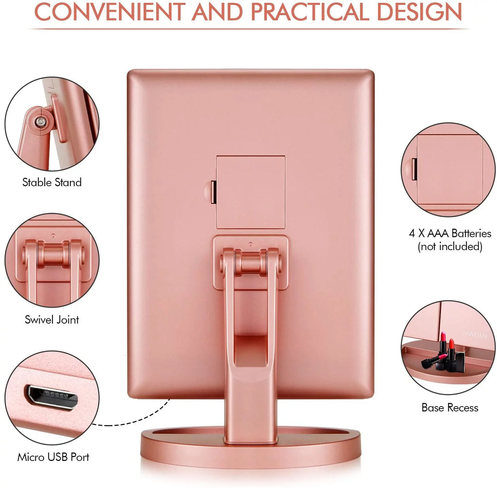Tri-fold Lighted Vanity Makeup Mirror with 3x/2x Magnification K460554