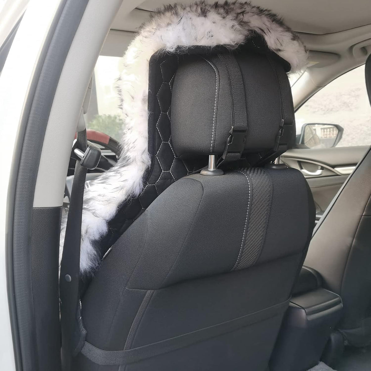 Genuine Australian Sheepskin Car Seat Cover, 1pc - White/Black R312