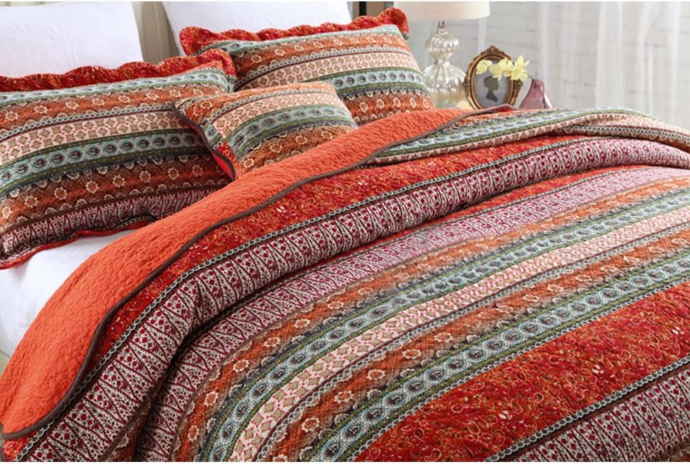 King Size Cotton Patchwork Bedspread Quilt Set L74154