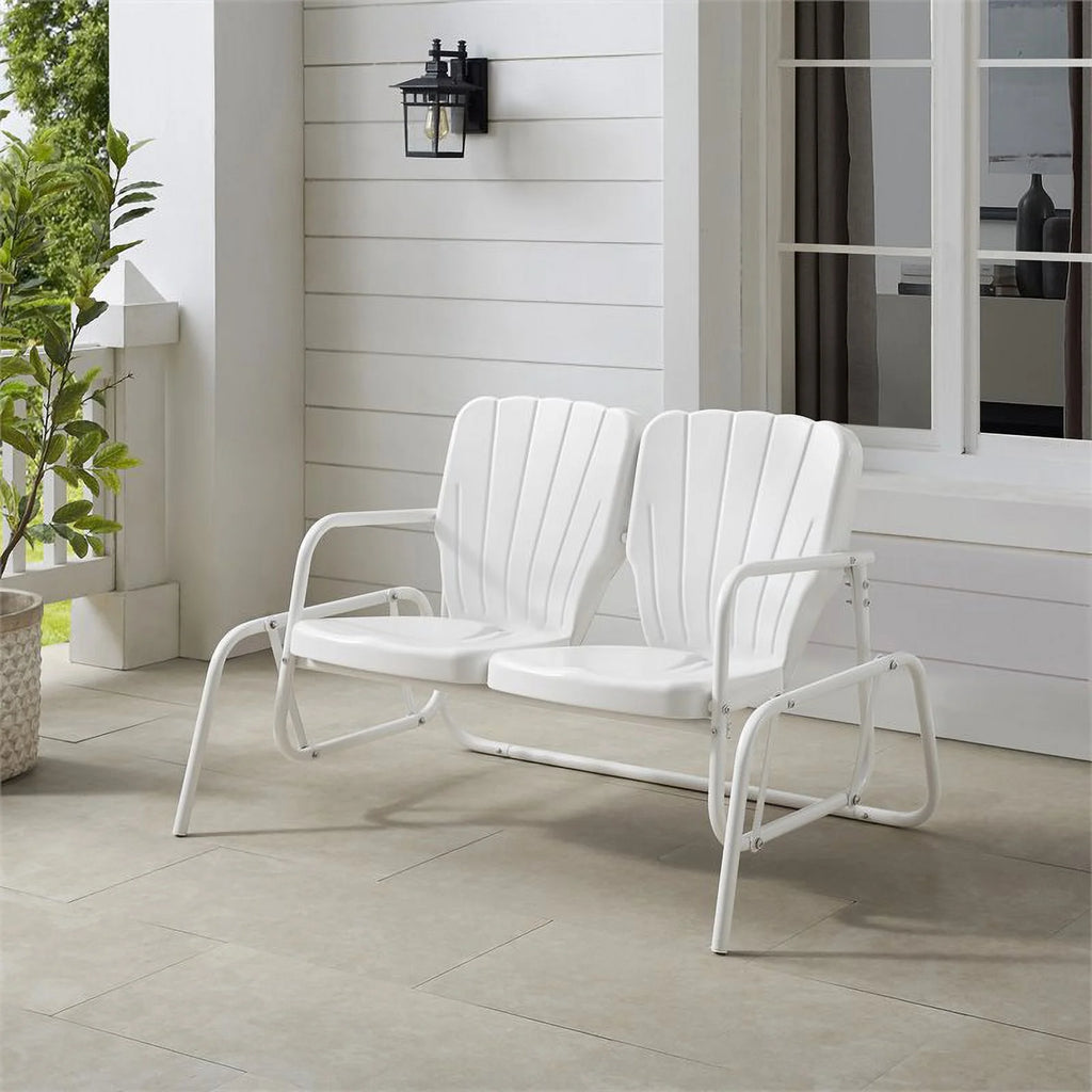 Metal Outdoor Loveseat Glider in White D834769