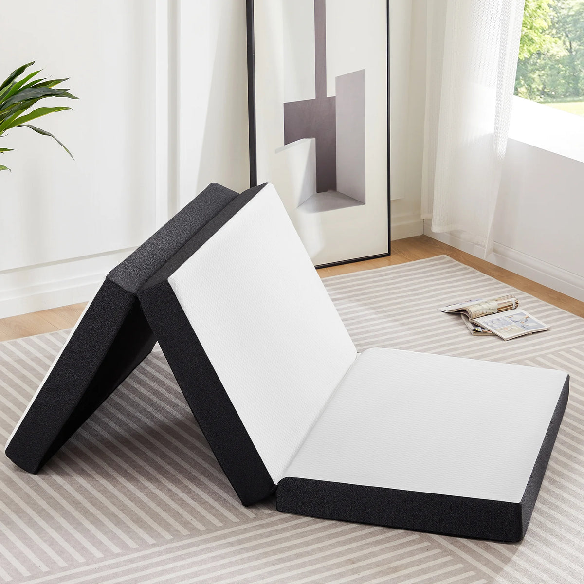 4 inch Tri-fold Memory Foam Mattress Topper, Twin Size, White Q1405