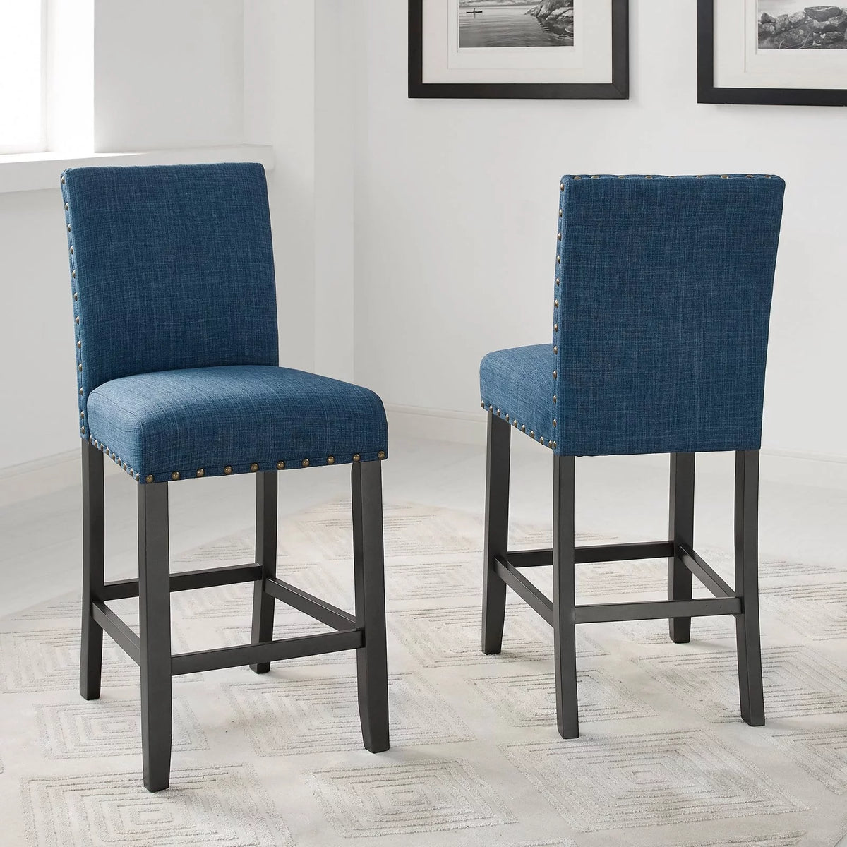 Gray Fabric Solid Rubberwood Counter Height Stool Set of 2 C88825