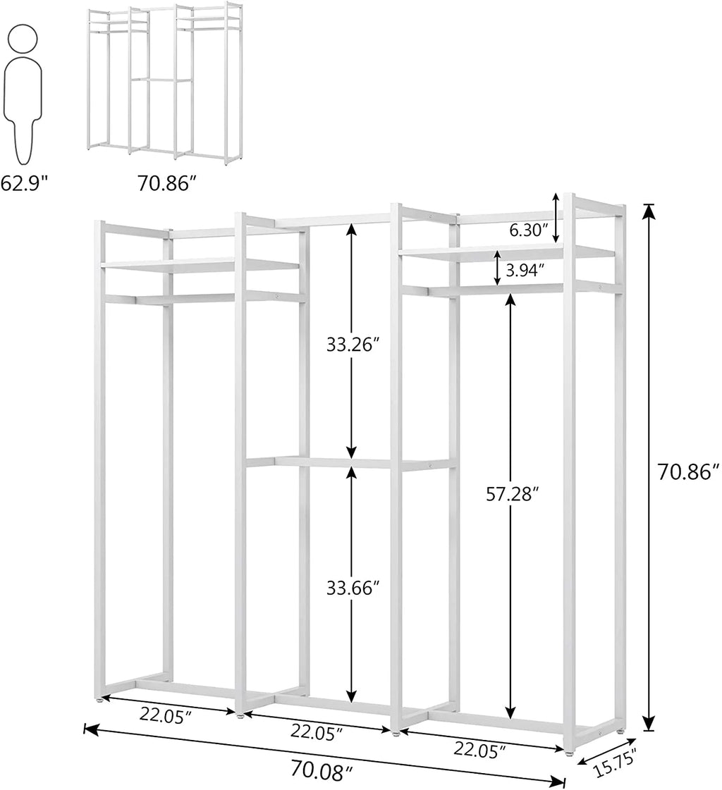 Heavy Duty Free Standing Clothes Rack with Shelves and Hanging Rod O570