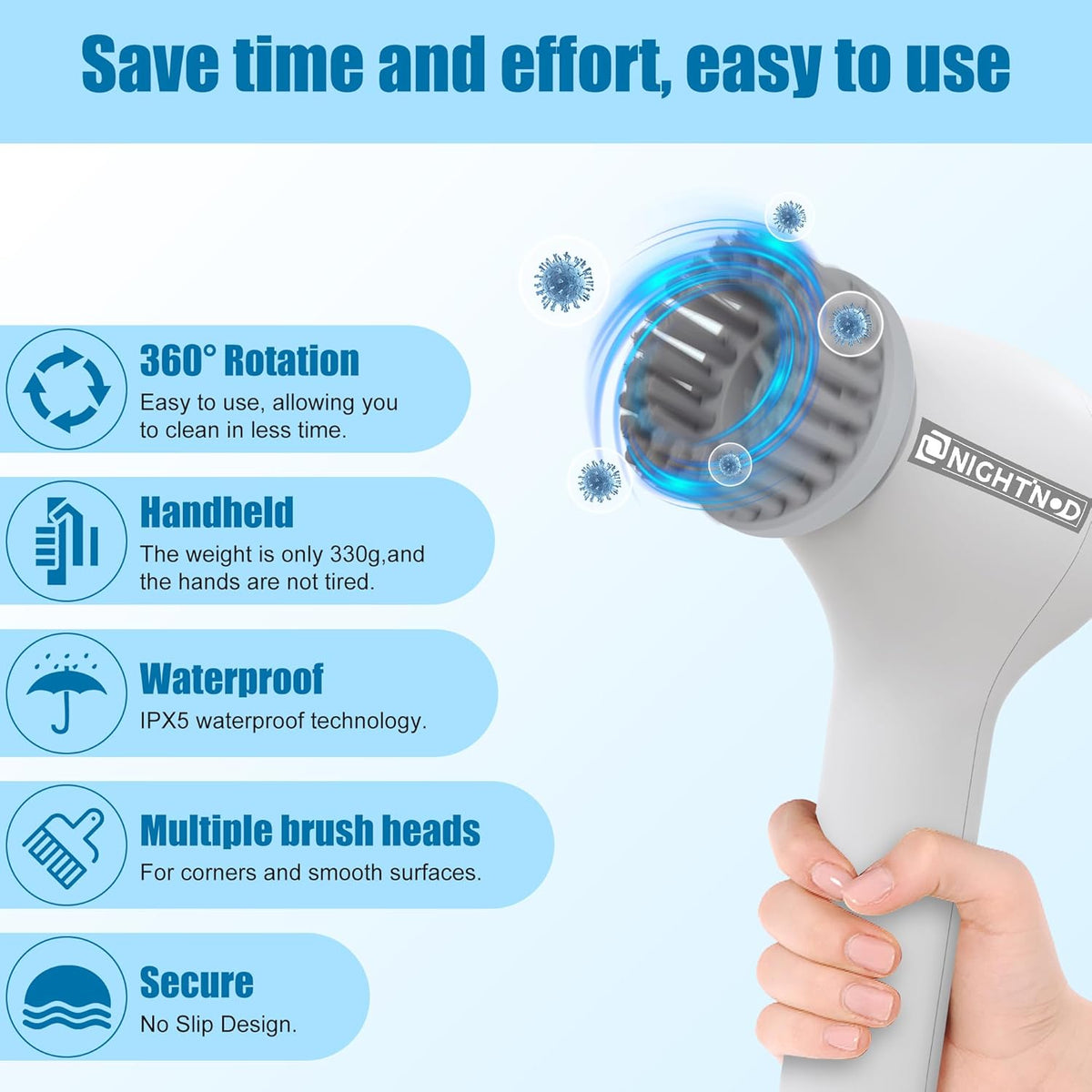 Cordless Electric Cleaning Brush with 4 Replaceable Brush Heads F6709