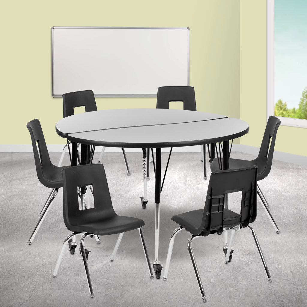 Grey Black Laminate Activity Table Set with Stack Chairs D5699