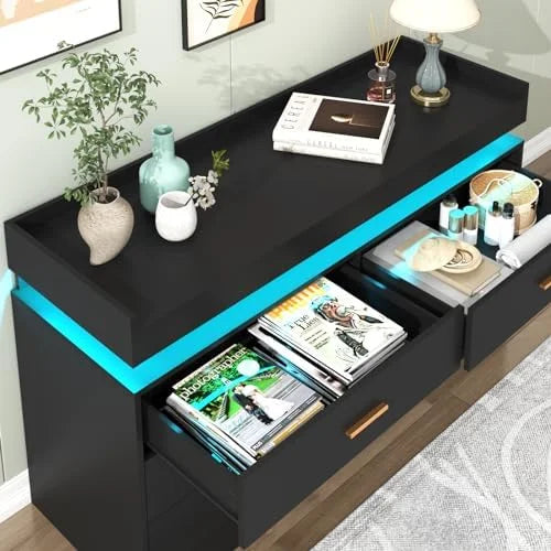 9 Drawer White Dresser with LED Light L92552
