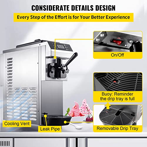 Soft Serve Ice Cream Machine, 3.4 Gal/H, Single Flavor, 1200W B7609
