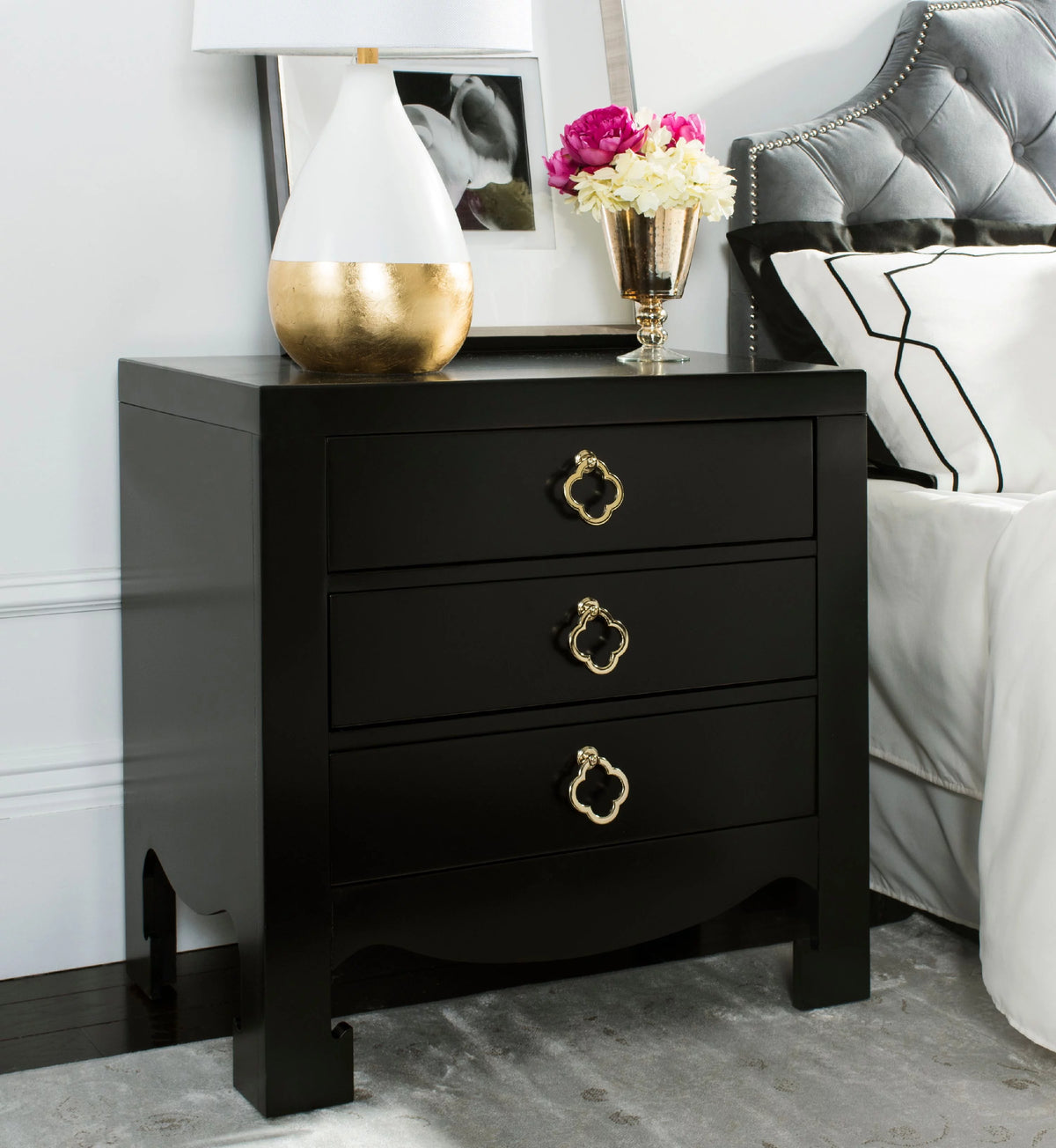Black 3 Drawer Night Stand K783483