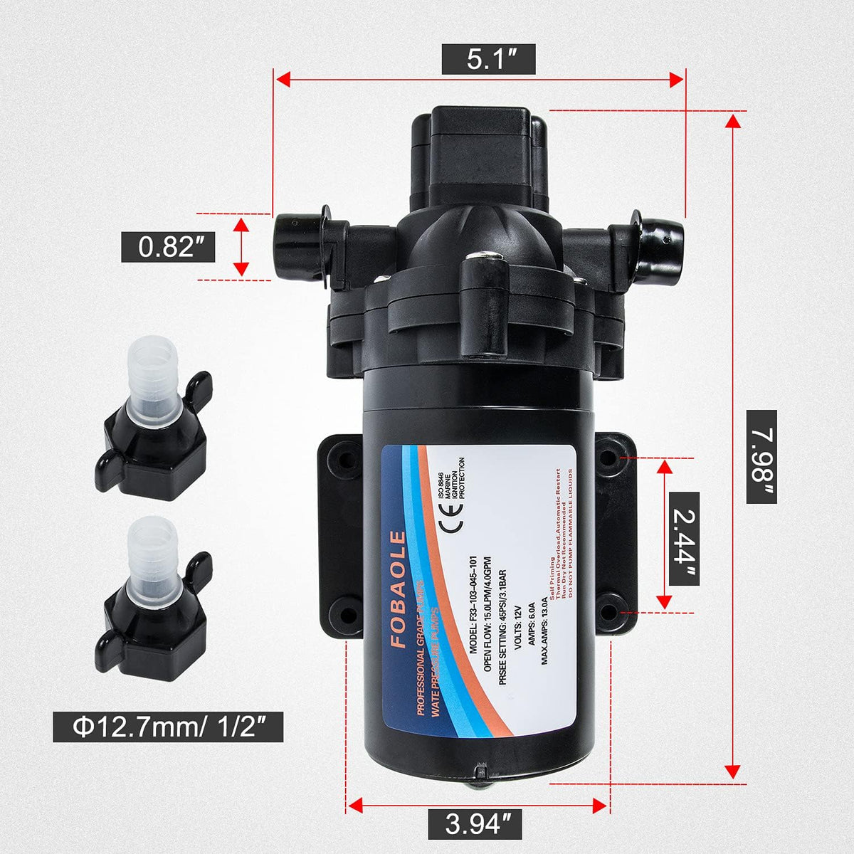 12V Fresh Water Pump with Pressure Switch 3.5 GPM 45 Psi A572927