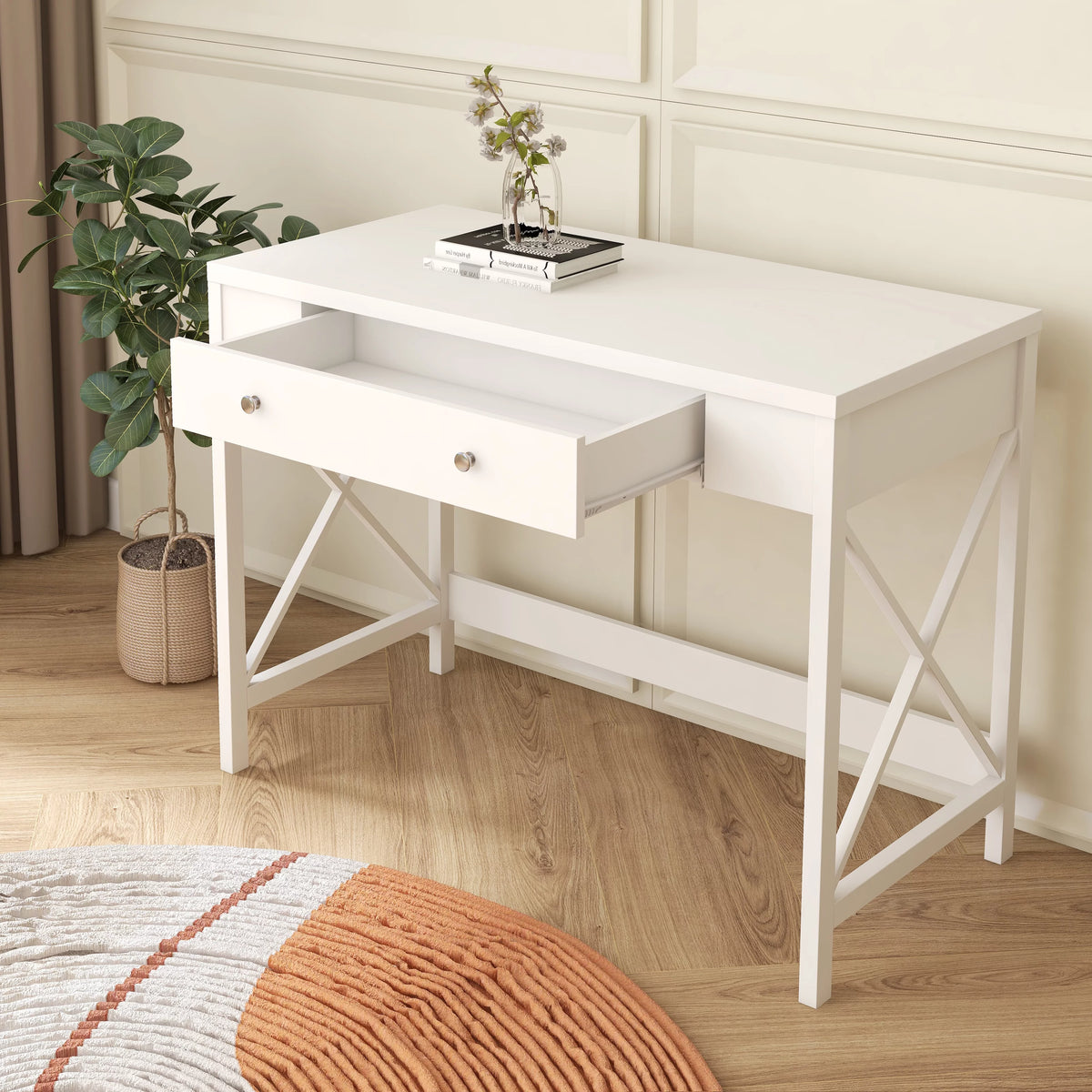 White Work Study Desk with Storage Drawer D77297