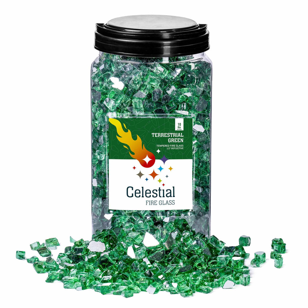 Green Reflective Tempered Fire Glass 1/2", 10 lb. Jar D791