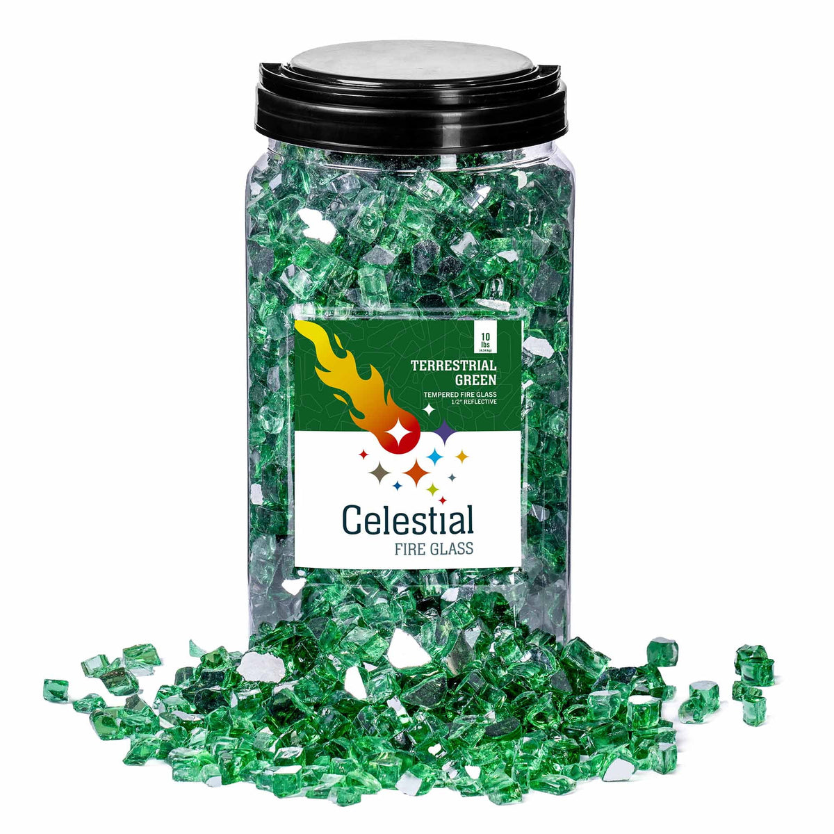 Green Reflective Tempered Fire Glass 1/2", 10 lb. Jar D791
