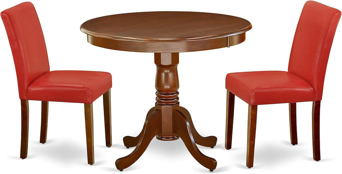3 Piece Dinette Set with Round Table and 2 Faux Leather Chairs T6014