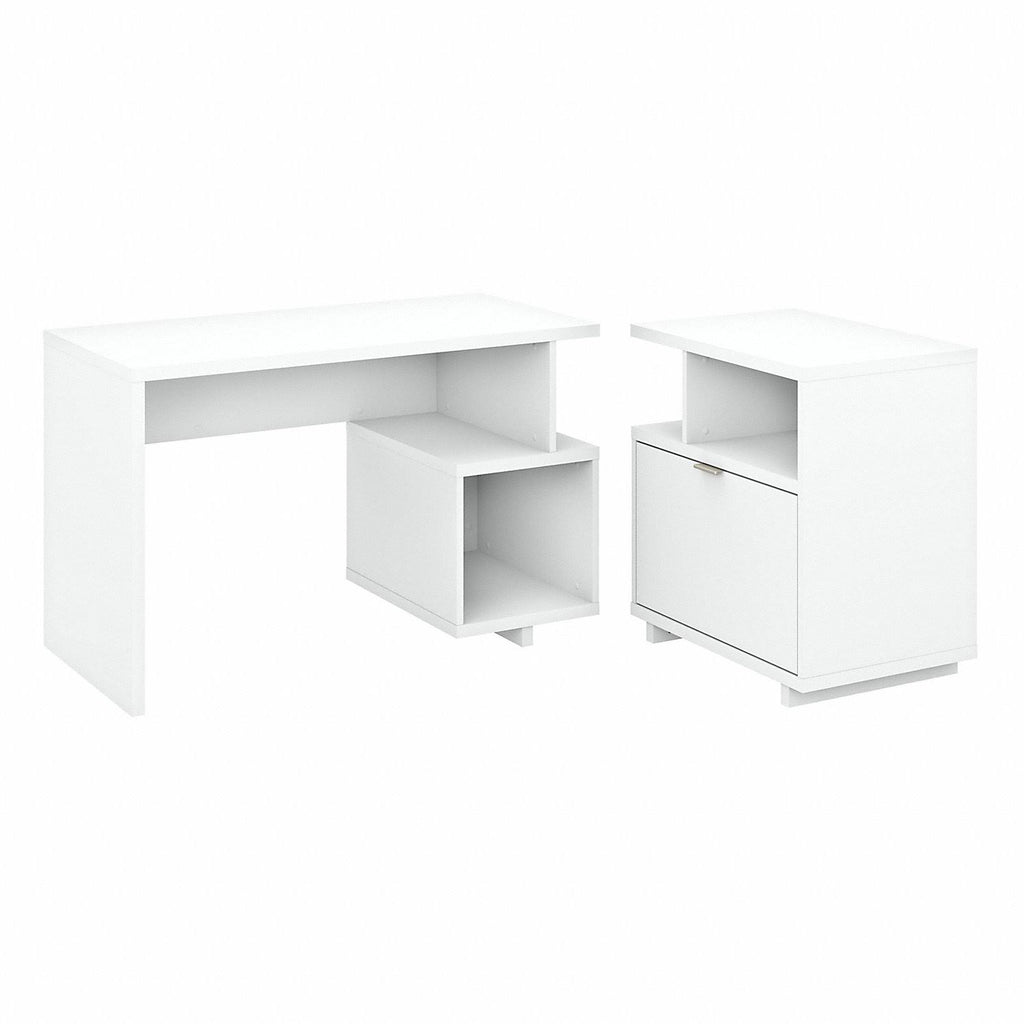 48W Writing Desk with Lateral File Cabinet Pure White X7953