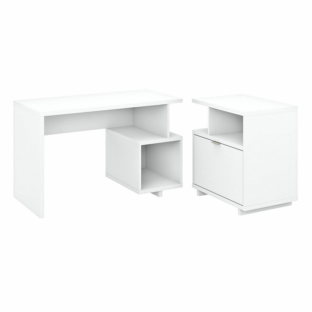 48W Writing Desk with Lateral File Cabinet Pure White X7953